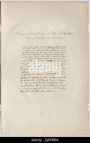 Fragment d’un parcours de fabre d’eglantine, prononcé à la tribune de la convention. Extrait d'un discours de Fabre d'églantine, tenu sur la scène des orateurs de la convention nationale. Inconnu Banque D'Images