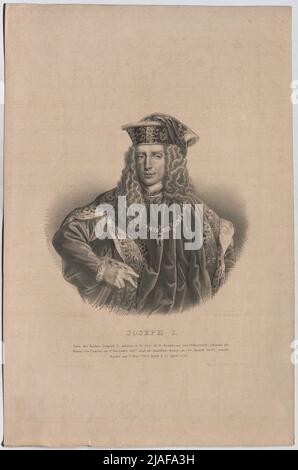 Joseph I. fils de l'empereur Léopold I.; né d. 26 juillet 1678; Archiduc d'Autriche, couronné roi de Hongrie le 9 décembre 1687, et (...) '. Joseph I., empereur du Saint Empire romain de la Nation allemande. Heinrich (Wilhelm) Schlesinger (1814-1893), Lithoflapher, Anton Berka (1765-1838), éditeur, Leykum & Co., Imprimeur Banque D'Images