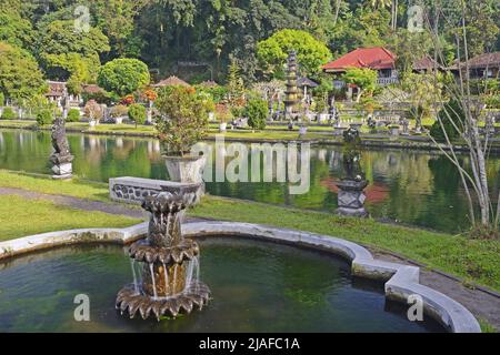 Jardin aquatique et bassin au palais d'eau Tirta Gangga, Indonésie, Bali Banque D'Images