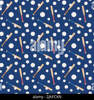 Motif de baseball. Fond bleu sans couture avec balles et battes pour le match de baseball. Illustration vectorielle plate. Illustration de Vecteur