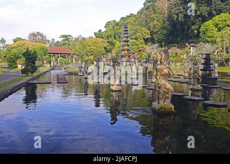 Jardin aquatique et bassin au palais d'eau Tirta Gangga, Indonésie, Bali Banque D'Images