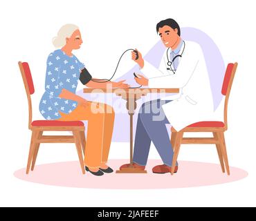 Médecin mesurant le vecteur de pression artérielle de l'ancien patient Illustration de Vecteur