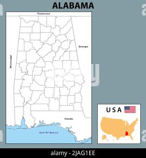 Carte politique de l'Alabama avec des boudaires dans Outline. Illustration de Vecteur