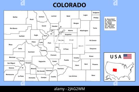 Carte du Colorado. Carte du Colorado en blanc. Carte du quartier avec les Etats-Unis. Illustration de Vecteur