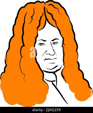 Gottfried Wilhelm Leibniz dessin vectoriel avec surface pour cheveux. Croquis dessiné à la main par l'artiste Knut Hebstrit. Dessin à utiliser sur tout produit de marketing p Illustration de Vecteur