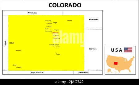 Carte Colorado. Carte de l'état et du district du Colorado. Carte administrative et politique du Colorado avec le quartier principal Illustration de Vecteur