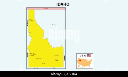 Carte de l'Idaho. Carte de l'État et du district de l'Idaho. Carte politique de l'Idaho avec le quartier principal Illustration de Vecteur
