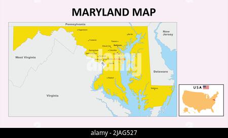 Carte du Maryland. Carte de l'état et du district du Maryland. Illustration de Vecteur