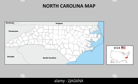 Carte de Caroline du Nord. Carte politique de la Caroline du Nord avec frontières dans Outline. Illustration de Vecteur