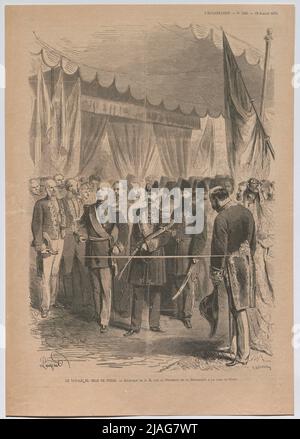 Le Voyage du Shah de Perse. - Réception de S. M. par le Président de la République a la Gare de Passy. ' '). Hippolyte Dutheil, Xylographe Banque D'Images