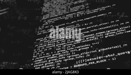 Image des équations mathématiques et du traitement des données sur fond noir Banque D'Images