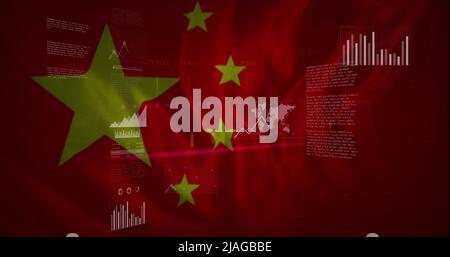 Image des données financières et des graphiques sur le drapeau de la chine Banque D'Images