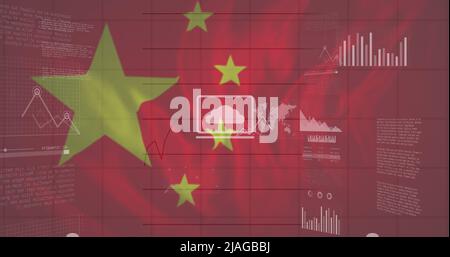 Image des données financières et des graphiques sur le drapeau de la chine Banque D'Images