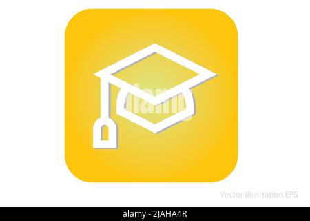 icône de chapeau de mortier blanc comme modèle pour l'éducation et la remise des diplômes sur le rectangle arrondi jaune. Illustration vectorielle Illustration de Vecteur