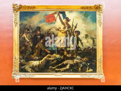 Paris, France-18 mars 2018: La liberté à la tête du peuple, la liberté guide le clocher, peinture d'Eugène Delacroix commémorant la Révolution de juillet Banque D'Images