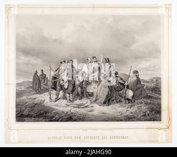 'Bivouac après les batailles de Schwechat.' (Joseph Graf Jelačić von Buzim, Karl Ritter von Zeisberg et Franz de Paula Joachim Fürst Liechtenstein le 30 octobre 1848). Josef Kriehuber (1800-1876), lithographe, Johann Höfelich (1796-1849), Imprimeur, Leopold Theodor Neumann (1804-1876), éditeur Banque D'Images