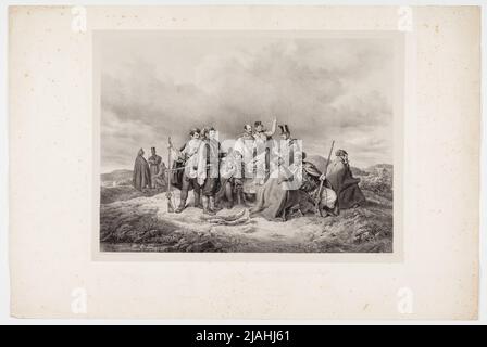 'Bivouac après les batailles de Schwechat.' (Joseph Graf Jelačić von Buzim, Karl Ritter von Zeisberg et Franz de Paula Joachim Fürst Liechtenstein le 30 octobre 1848). Josef Kriehuber (1800-1876), lithographe, Johann Höfelich (1796-1849), Imprimeur, Leopold Theodor Neumann (1804-1876), éditeur Banque D'Images
