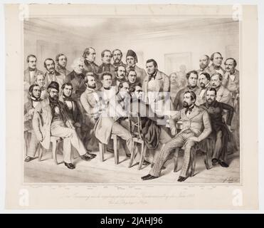 "En mémoire de la constitution, l'Assemblée allemande de Reich de 1848. / Club de la cour d'Augsbourg.' (Portrait de groupe : Alfred von Arneth, Franz Barth, Wilhelm Beseler, Karl Biedermann, Carl von Breuning, August Emmerling, Heinrich Carl Esmarch, Friedrich Wilhelm Alexander Falk, Johannes Fallati, Karl Philipp Francke, Adolph Goeden, Carl Wilhelm Otto Koch, Heinrich Laube, Robert von Mohl, Hans von Raumer, Gabriel Riesser, Gustav Adolf Rösler, Gustav von Rümelin, Heinrich Schierenberg, Albert Sprengel, Friedrich Wilhelm Stahl, Stedmann, Gustav Adolf Stenzel, Philipp Wilhelm Wernher, Christian Friedrich Banque D'Images