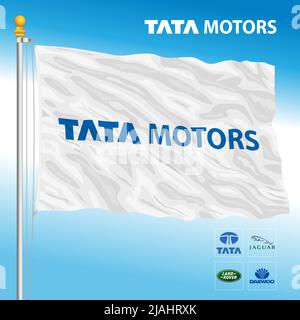 Drapeau du groupe industriel automobile et des produits de marque Tata Motors, illustration Banque D'Images