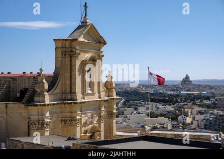 Vue depuis les remparts de la cathédrale de l'Assomption à la Citadelle, Victoria, Gozo, Malte Banque D'Images