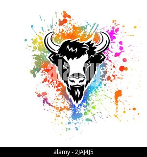 Logo bison coloré. Tête de bison. Illustration vectorielle Illustration de Vecteur
