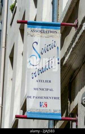 Signe de l'association Soierie Vivante, quartier Croix-Rousse, Lyon, région Rhône-Alpes Auvergne, Centre-est de la France Banque D'Images