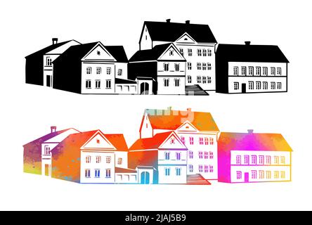 Les maisons colorées et noires. Banlieue Trinity. Illustration vectorielle Illustration de Vecteur