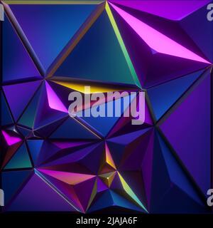 3d rendu, arrière-plan abstrait à facettes, texture métallique irisée bleu violet rose, triangles, papier peint cristallisé géométrique, Banque D'Images