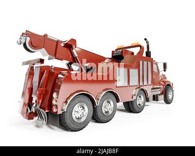 3d rendu d'un gros camion de remorquage rouge sur fond blanc Banque D'Images