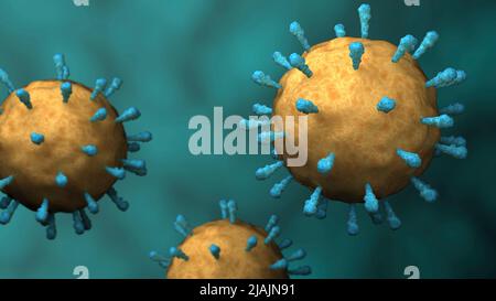 Illustration biomédicale conceptuelle du virus de la rougeole du rubeola. Banque D'Images