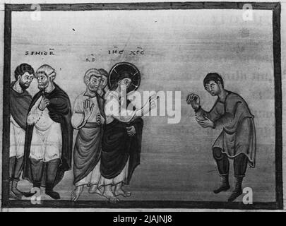 Christ guérissant l'homme avec une main flétrisie, d'une manucripie du 10th siècle le Codex Egberti Banque D'Images