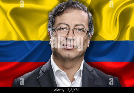 Gustavo Petro et le drapeau colombien Banque D'Images