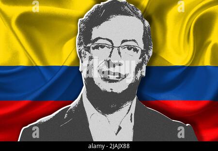 Gustavo Petro et le drapeau colombien Banque D'Images
