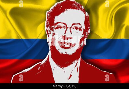 Gustavo Petro et le drapeau colombien Banque D'Images
