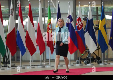 Bruxelles, Belgique. 30th mai 2022. Le Premier ministre suédois Magdalena Andersson assiste à une réunion spéciale du Conseil européen au siège de l'Union européenne à Bruxelles, Belgique, 30 mai 2022. Credit: Zheng Huansong/Xinhua/Alay Live News Banque D'Images