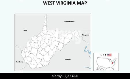 Carte de Virginie-Occidentale. Carte politique de la Virginie-Occidentale avec frontières dans Outline. Illustration de Vecteur