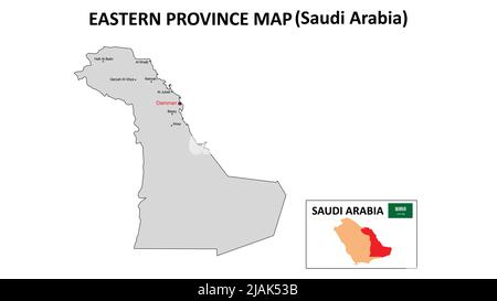 Carte de la province de l'est. Province de l'est carte de l'Arabie Saoudite avec fond de couleur et noms de tous les États. Illustration de Vecteur