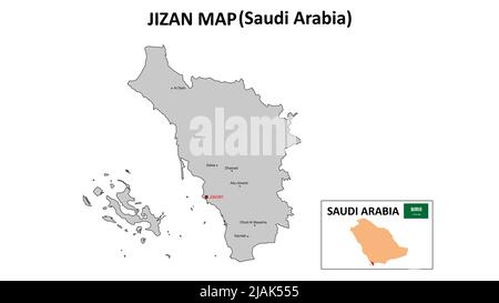 Carte Jizan. Jizan carte de l'Arabie Saoudite avec fond de couleur et tous les noms d'États. Illustration de Vecteur