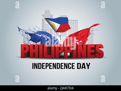 Bonne journée de l'indépendance Philippines 12th juin. 3D lettres avec drapeau philippin. Illustration vectorielle. Illustration de Vecteur