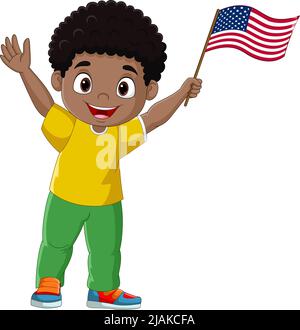 Adorable garçon africain portant un drapeau des États-Unis Illustration de Vecteur