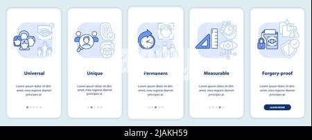 Les avantages des données biométriques s'affichent sur l'écran bleu de l'application mobile d'intégration Illustration de Vecteur