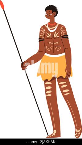 Personnage masculin africain, tribu avec chasse à la lance Illustration de Vecteur