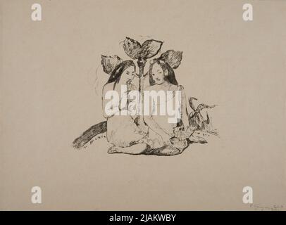 Tahiti deux Maories squatting Women / Tahiti deux Maoris assis à Kucki pl. De: The Event, Art Album, No 3, février 1895 Gauguin, Paul (1848 1903) Banque D'Images