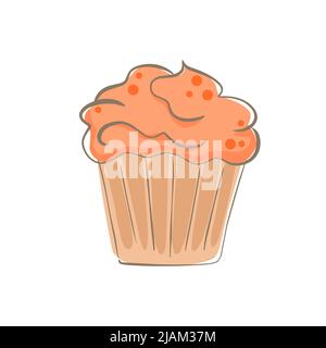 cupcake dessiné à la main avec crème et garniture. illustration simple de la nourriture de dessin animé du gâteau. Illustration de Vecteur