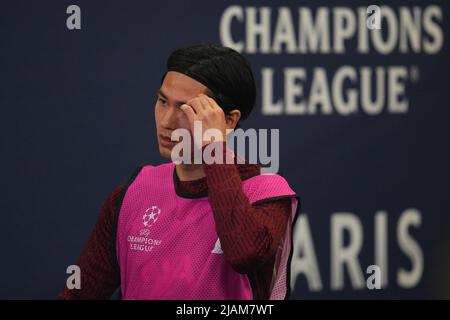 Takumi Minamino du FC Liverpool lors du match final de la Ligue des champions de l'UEFA entre le FC Liverpool et le Real Madrid, a joué au Stade de France sur 28 mai 2022 à Paris, en France. (Photo de Magma) Banque D'Images