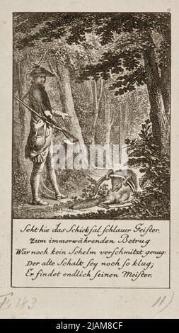 Illustration jusqu'à des mois ou des saisons au calendrier de la famille de Lauenburg pour 1778 un tireur dans la forêt sur le renard pris dans la pâte (Konigl. Grossbrit. Churf: Braunschw. Luneb. Genealogischen calendrier, auf das 1778 Jahr Lauenburg Bey Joh. Georg Berenberg), Daniel Nikolaus (1726 1801) Banque D'Images