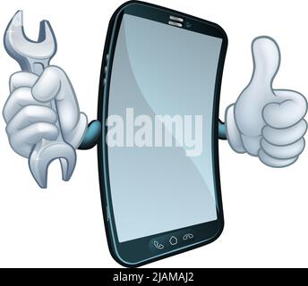 Clé de réparation de téléphones mobiles Thumbs Up Cartoon Illustration de Vecteur