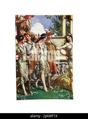 Juno, Ceres et la masque des nymphes et des couches du livre « The Tempest » de William Shakespeare, 1564-1616; illustré par Paul Woodroffe, contenu supplémentaire de Joseph S., Moorat, Ballantyne Press, printmaker Publisher London : Chapman & Hall, Ltd. 1908 Banque D'Images