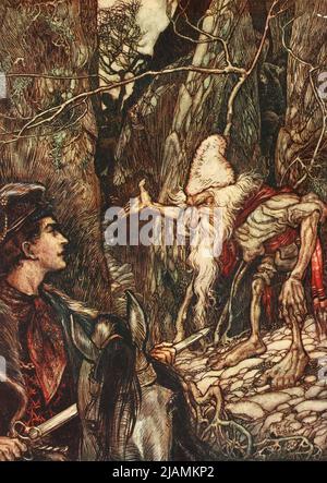 Bon Dwarf, ne pouvez-vous pas me dire wliere mes frères sont de l'histoire ' l'eau de la vie ' du livre ' les contes de fées des Frères Grimm ' illustrés par Arthur Rackham Banque D'Images