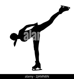 silhouette jeune femme patineuse noire Banque D'Images